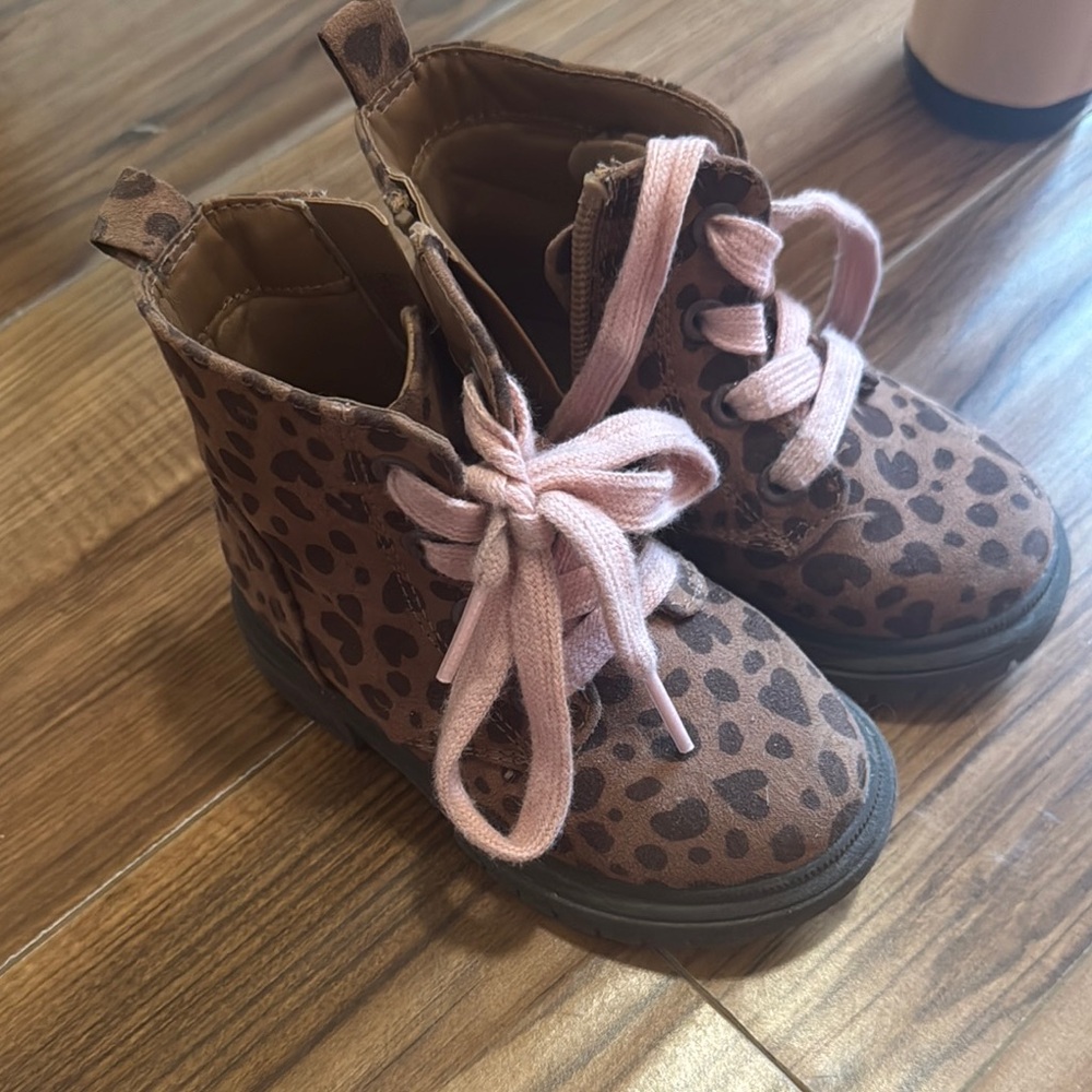 Cat & Jack Brown and Pink Boots with Leopard Print